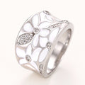 Pink And White Enamel Floral Wide Ring In Silver Tone view 5