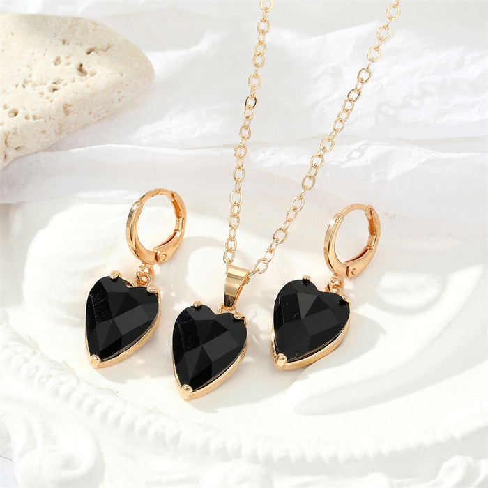 Gold Heart Crystal Hoop Earrings Pendant Necklaces Two Colors