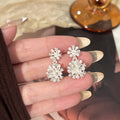 Clear Stone Snowflake Cluster Pearl Look Dangle Stud Earrings view 2