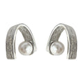 Textured Metal Arch Pearl Silver Tone Stud Earrings view 5