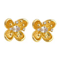 Gold Tone Plum Blossom Flower Stud Earrings Clear Zircon view 5