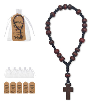 Dark Brown Wood Bead Cross Pendant Prayer Bracelet