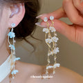 Delicate Floral Vine Drop Earrings in Blue and White Colorways view 1