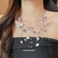 Silver Tone Layered Pearl and Crystal Charm Necklace view 3