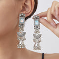 Nine Color Antique Silver Rectangular Jhumka Earrings view 2