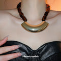Chunky Bead Necklaces with Curved Gold Tone Centerpieces view 3