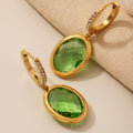 Gold Pave Huggie Oval Czech Glass Drop Earrings Pair view 4