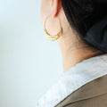 Boat Shape Hammered Textured Hoop Earrings Gold Or Steel view 6