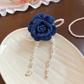 Denim Rose Flower Hair Clips Pearl Tassel Two Blues view 7