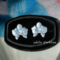 Light Blue Enamel Orchid Stud Earrings Pearl Centers Pair view 6