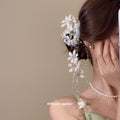White Flower Lace Duckbill Hair Clip With Pearl Like Long Tassels view 2