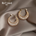 Gold Tone Wide Crescent Textured Hoop Earrings For Women view 3