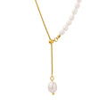 Gold Pearl Strand Snake Chain Adjustable Lariat Necklace view 5