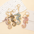 Rhinestone Seahorse Keychain Gold Metal Ocean Animal Charm view 2
