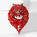 Red Rhinestone Wolf Head Brooch Silver Tone Full Crystal Pin view 2
