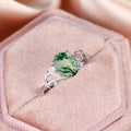 Green Patterned Oval Stone Infinity Ring In Silver Tone view 3