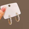 Gold Clear Look Accent Open C Hoop Statement Stud Earrings view 3