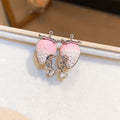 Pink Strawberry and Crystal Bow Drop Stud Earrings view 6