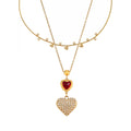 Heart Zircon Station Choker Double Heart Pendant Gold Steel view 5