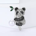 Pearl Panda With Bamboo Brooch With Faceted Crystals And Polished Metal Details view 1