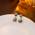Gray Pearl Dual Drop Earrings Irregular Gold Frames view 2