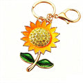 Crystal Center Sunflower Keychain With Green Enamel Leaves view 5