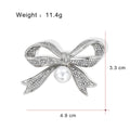 Silver Tone Crystal Ribbon Bow Pearl Look Metal Brooch Pin view 2