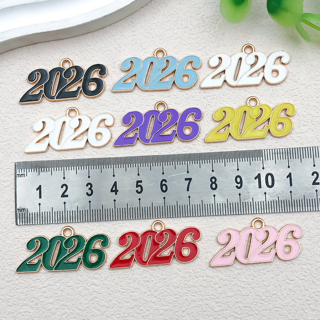 KC Gold Enamel Zinc Alloy 2026 Number Charm Pendant for Bracelet Necklace DIY