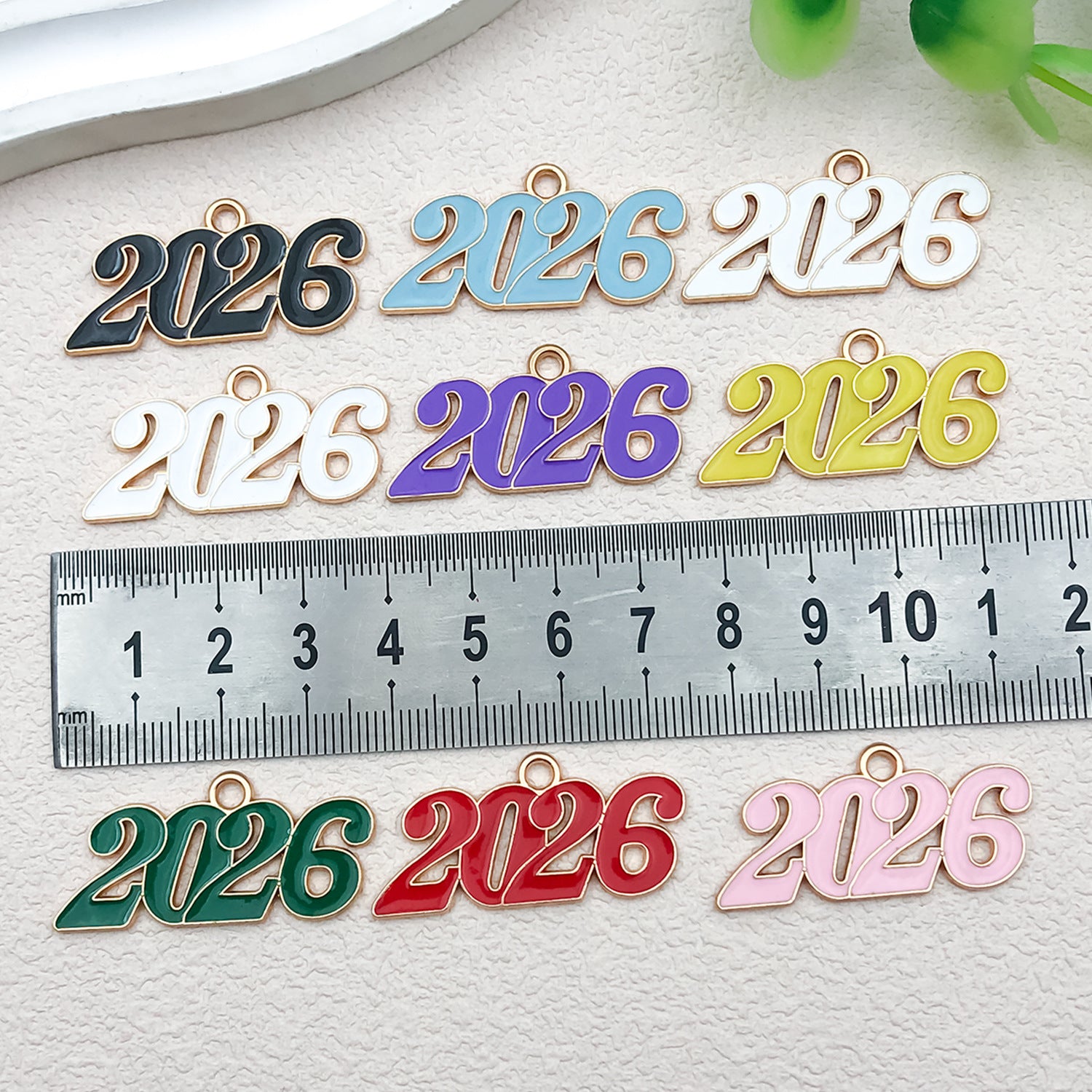 KC Gold Enamel Zinc Alloy 2026 Number Charm Pendant for Bracelet Necklace DIY
