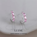 Silver Tone Pink Crystal Double Layer C Hoop Earrings view 3