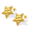 Textured Five Point Star Stud Earrings Gold Steel Metal view 5