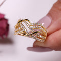 Interlaced Wave Clear Stone Wide Ring In Polished Gold Tone view 1