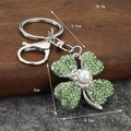 Green Rhinestone Four-Leaf Clover Keychain With Lobster Clasp view 2