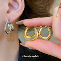 Gold Tone Double Row Crystal Huggie Hoop Earrings Jewelry view 1