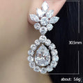 White Gold Teardrop Cluster Drop Earrings Bridal Pair view 2