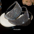 Wide Full Crystal Headband In Silver Gray Black Or Bright Silver view 2