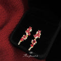 Gold Tone Red Oval Zircon Cascade Drop Earrings Pair view 3