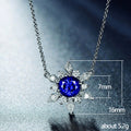Blue Round Crystal Floral Pendant Necklace in Silver Tone view 5