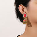 Six Color Rectangular Top Ornate Jhumka Dangle Earrings view 11