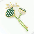 Green Lotus Pod and Dragonfly Brooch With Pearl Beads view 2