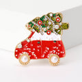 Red Enamel Christmas Car Tree Brooch Pin With Pearls view 6