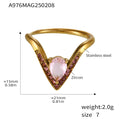 V Shape Pear Zircon Adjustable Open Ring Gold Steel view 9