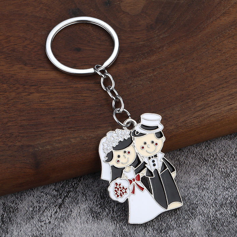 Bride and Groom Enamel Keychain, Cute Couple Metal Bag Charm