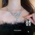 Silver Rhinestone Teardrop Pendant Necklace Earring Set view 2