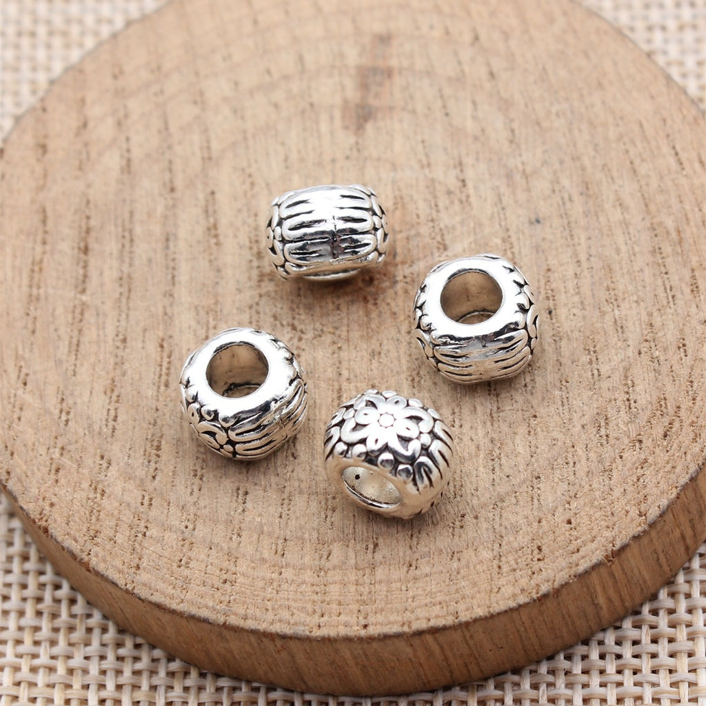 9.8x9.8x6.7mm 2g Multicolor Zinc Alloy Floral Pattern Large Hole Spacer Beads for Bracelet Making