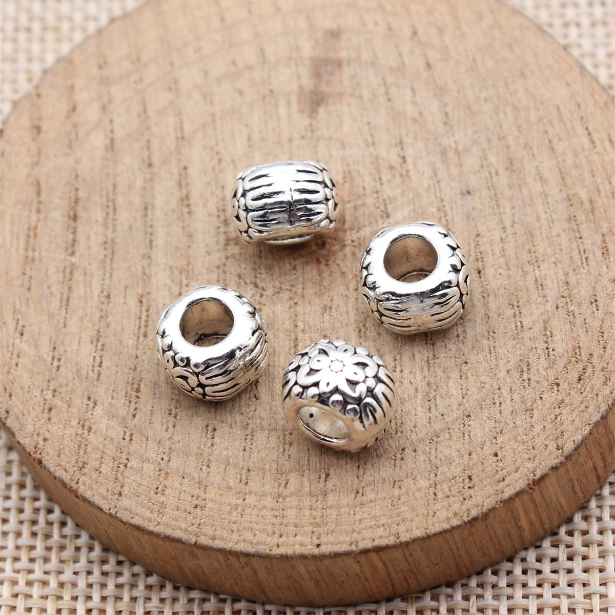 9.8x9.8x6.7mm 2g Multicolor Zinc Alloy Floral Pattern Large Hole Spacer Beads for Bracelet Making