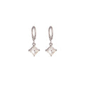Silver Huggie Hoop Earrings Square Clear Crystal Drop view 1