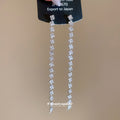 Silver Tone Square Crystal Long Drop Earrings With Linear Fringe view 4