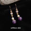 Gold-Tone Amethyst Pearl Filigree Zirconia Drop Earrings view 3