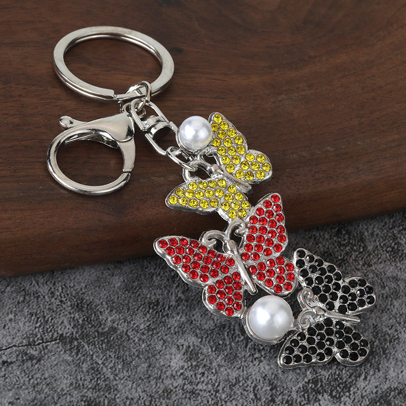 Pearl Butterfly Rhinestone Keychain Metal Car Key Ring Bag Charm